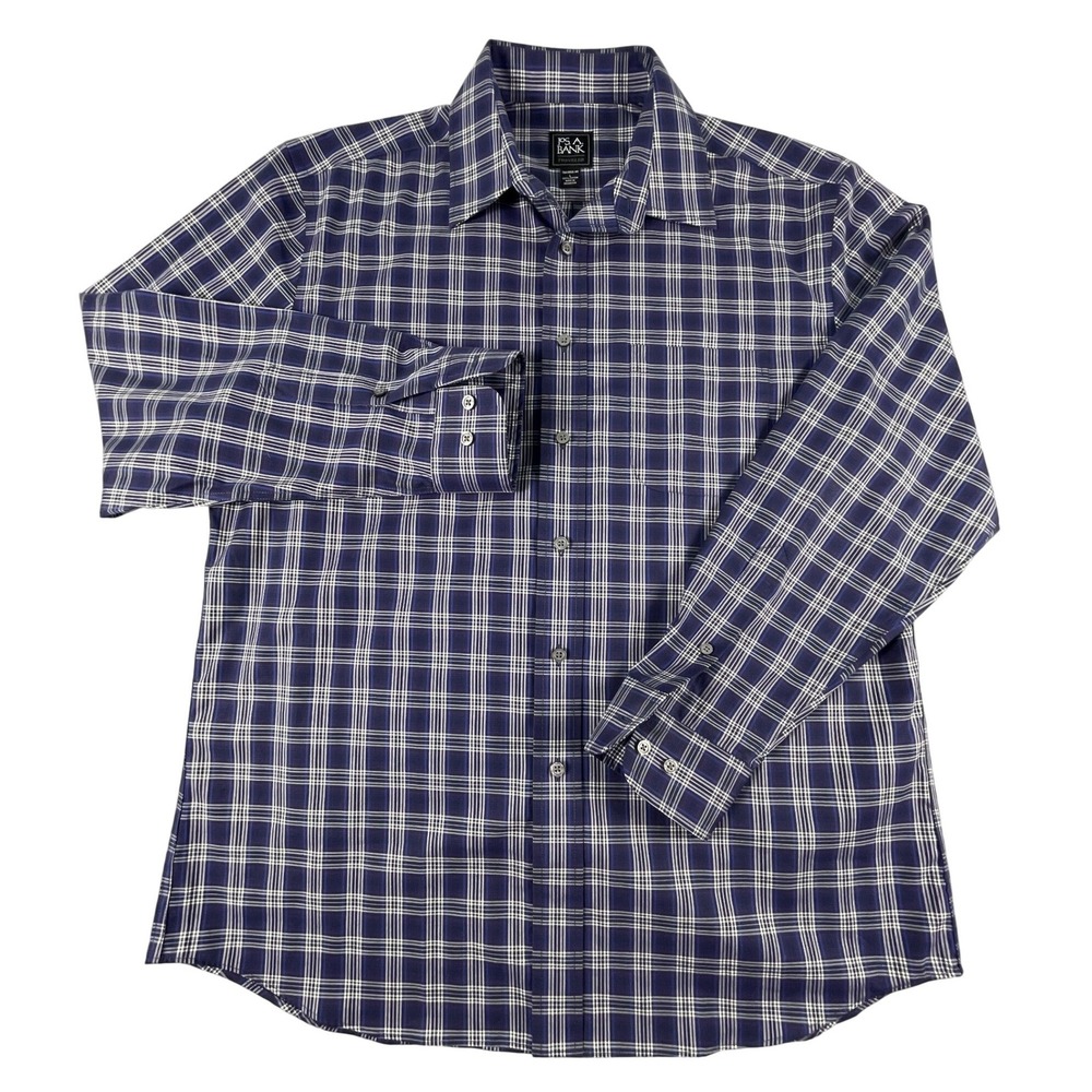 Jos. A. Bank Button Down Mens L Blue Traveler Tailored Fit Plaid Cotton Shirt
